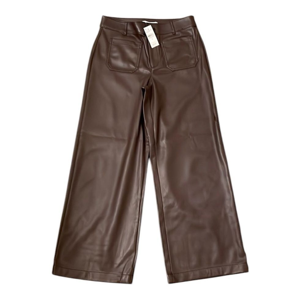 NWT Ann Taylor Loft Brown Faux Leather Wide-Leg Pants